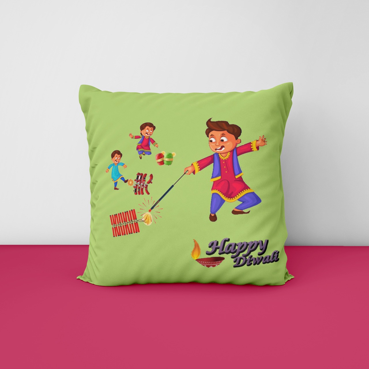 Diwali Theme Printed Satin Cushion